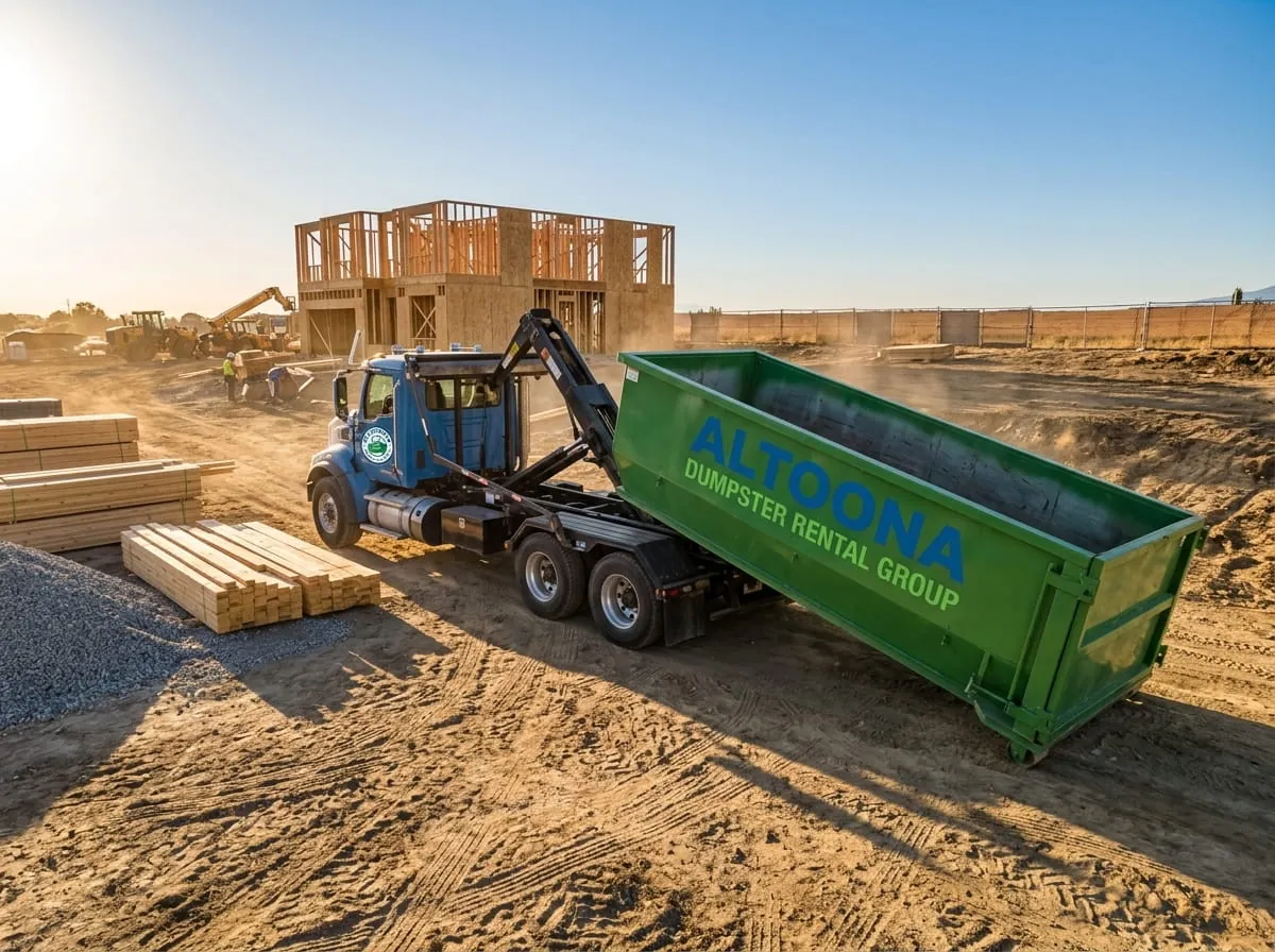 Loader and roll-off container working at a building site Loader and roll-off container working at a building site